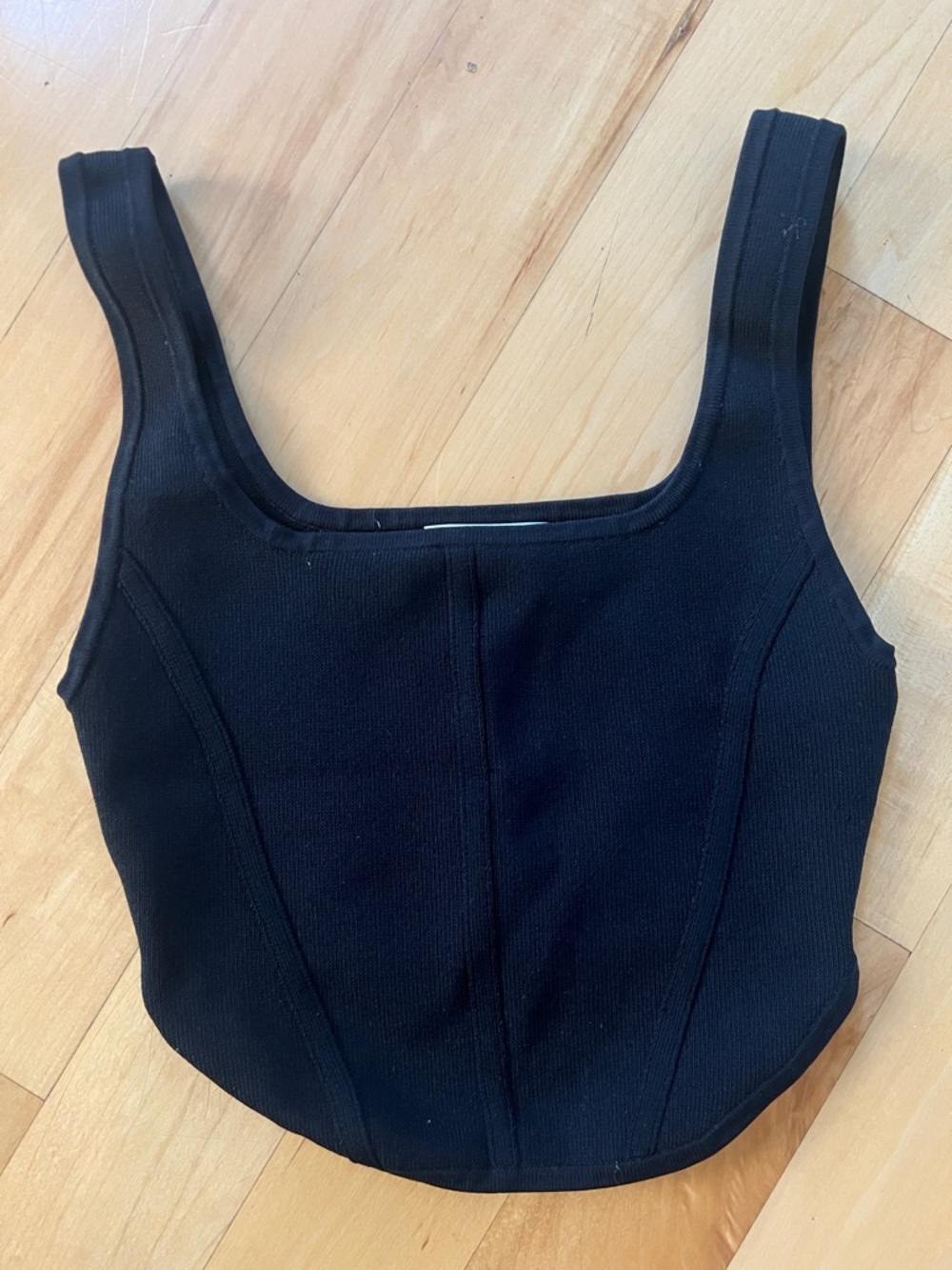 Aritzia Babaton Black Ribbed Square-Neck Corset Top